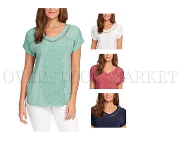 NEW! WOMENS GLORIA VANDERBILT ADALYN EMBROIDERED DETAIL V-NECK TOP