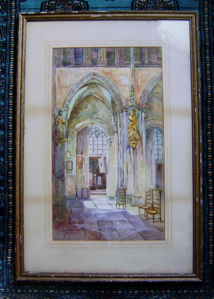 Acuarela original "A Church Interior" de M.M. Spanton (1874 - 1947) - Imagen 1 de 11