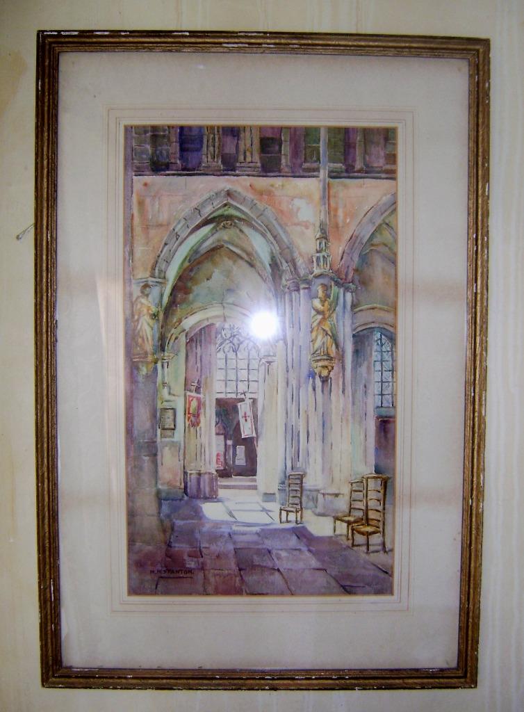 Acuarela original "A Church Interior" de M.M. Spanton (1874 - 1947) - Imagen 2 de 11