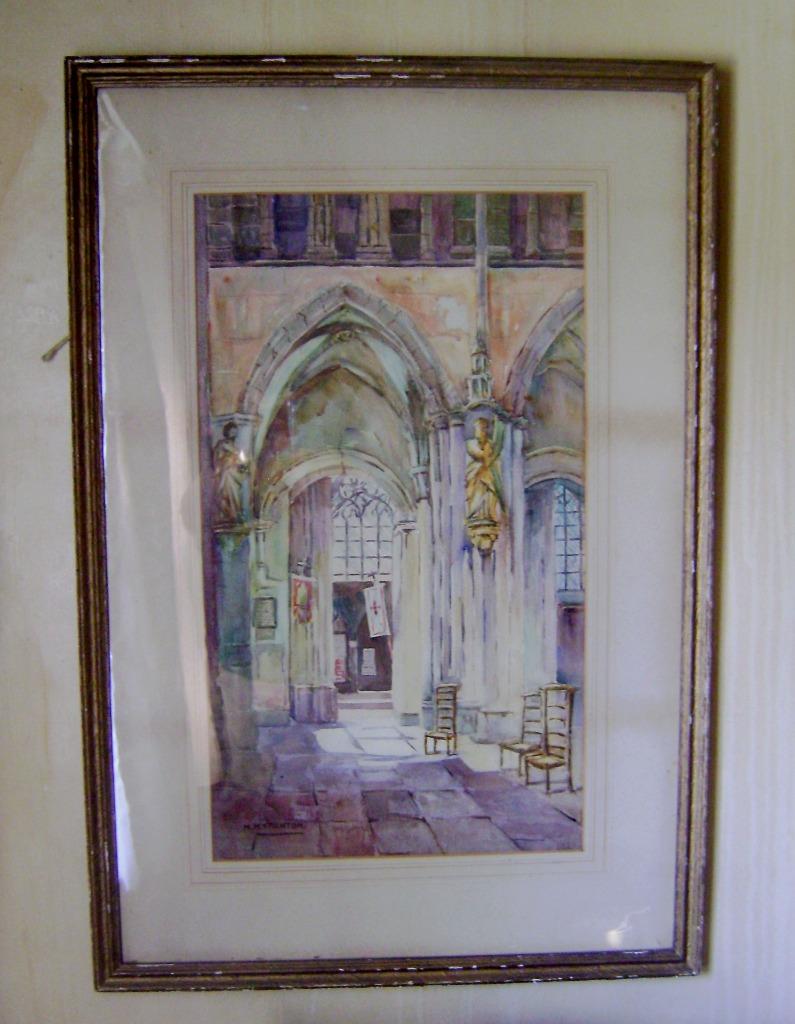 Acuarela original "A Church Interior" de M.M. Spanton (1874 - 1947) - Imagen 3 de 11