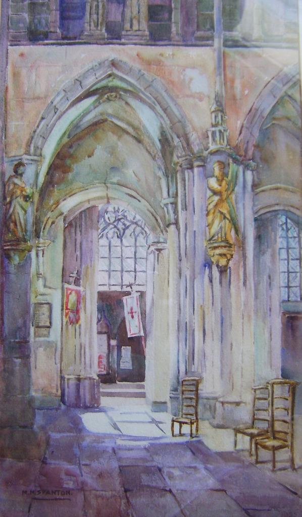 Acuarela original "A Church Interior" de M.M. Spanton (1874 - 1947) - Imagen 5 de 11