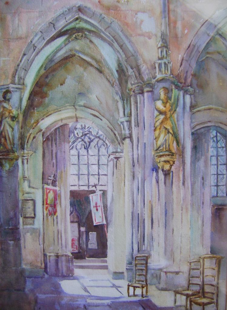 Acuarela original "A Church Interior" de M.M. Spanton (1874 - 1947) - Imagen 6 de 11
