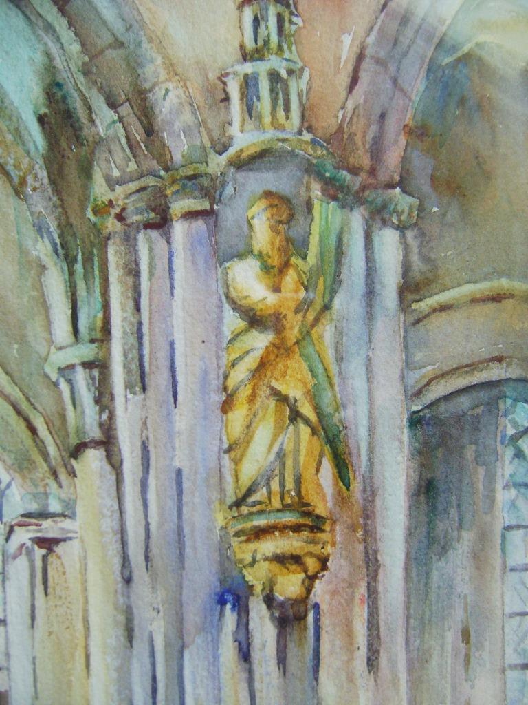 Acuarela original "A Church Interior" de M.M. Spanton (1874 - 1947) - Imagen 7 de 11