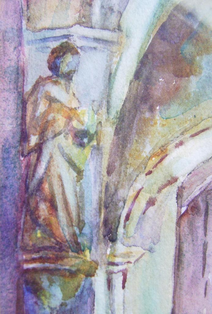 Acuarela original "A Church Interior" de M.M. Spanton (1874 - 1947) - Imagen 8 de 11