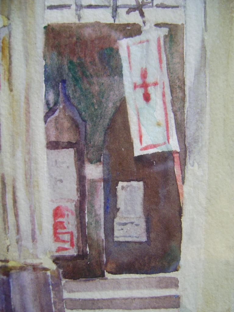 Acuarela original "A Church Interior" de M.M. Spanton (1874 - 1947) - Imagen 9 de 11