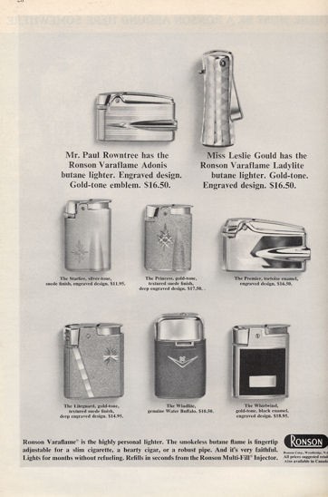 1965 Ronson PRINT AD Lighter 8 Models: Princess Starfire