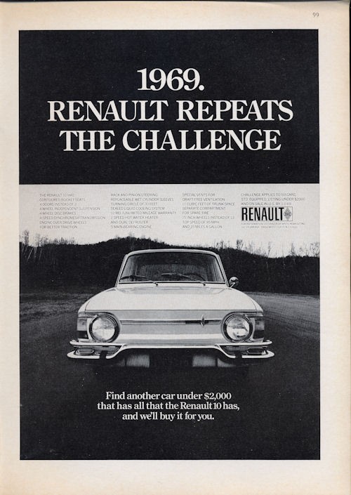 1969 RENAULT 10 Vintage Original Print AD White car photo Service outre-mer