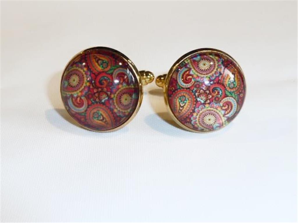 FREE UK P/&P..........W1277 GOLD PLATED CUFFLINKS PAISLEY DESIGN GIFT BAG