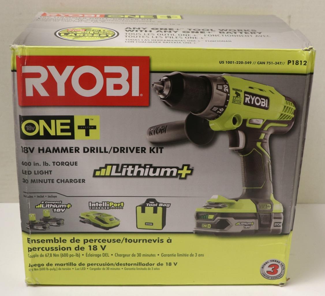 NEW Ryobi P1812 One+ 18V Hammer Drill/Driver Kit 33287167869 eBay