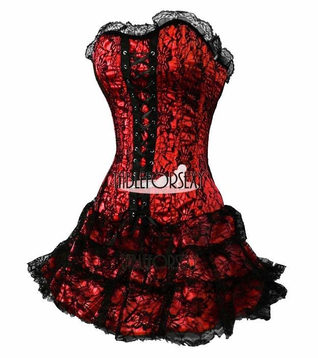 Black Red Rose Gothic Victorian Corset Dress S/M/L/XL