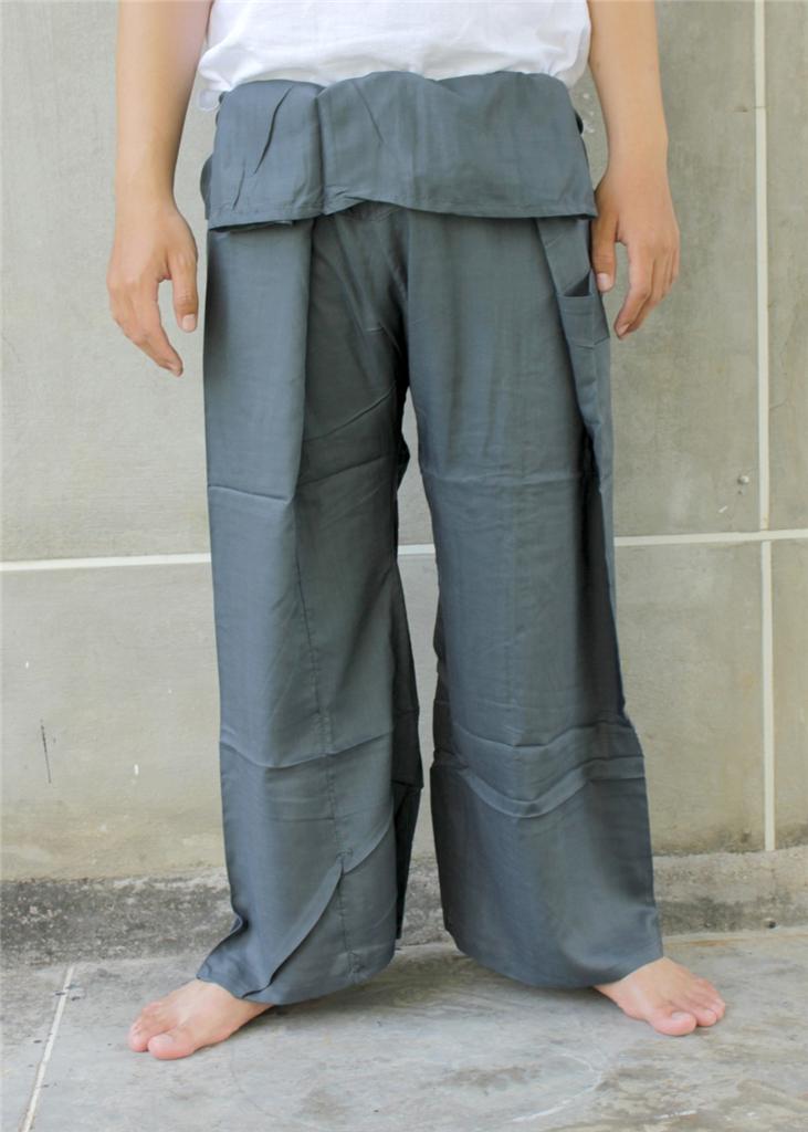 THAI FISHERMAN PANTS Rayon Trousers Yoga Massage 100% Cotton wrap long ...