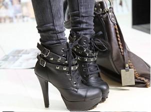 New Women's Studded High Heels Platform Lace-up Ankle Boots Shoes | eBay