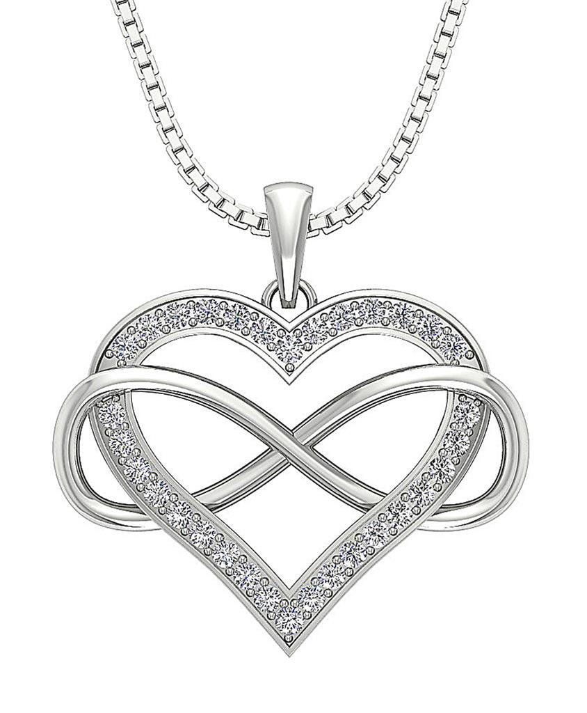 Infinity Heart Pendant Necklace Round Diamond I1 G 0.55Ct 14k Gold 18