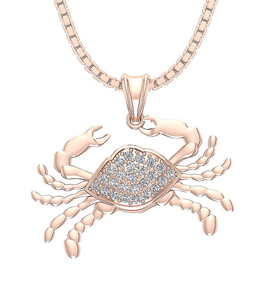 Cancer Zodiac Sign Pendant Necklace Round Diamond SI1 G 0.30 Ct 14K