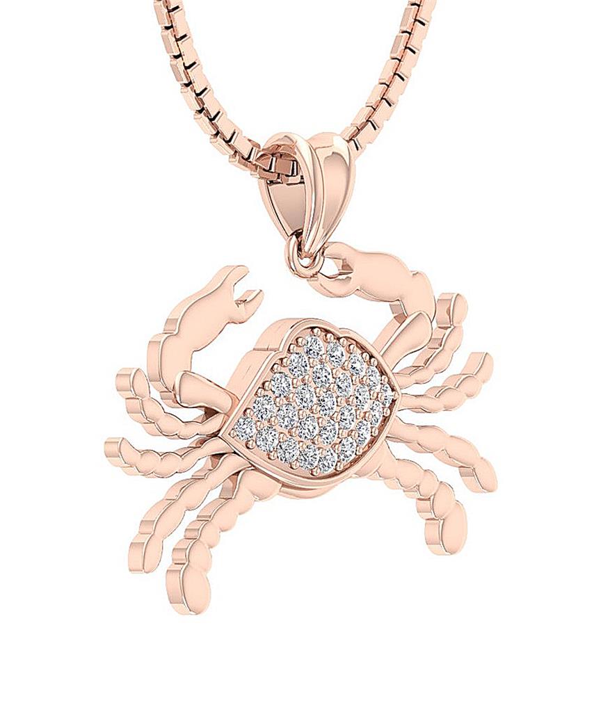 Cancer Zodiac Sign Pendant Necklace Round Diamond SI1 G 0.30 Ct 14K