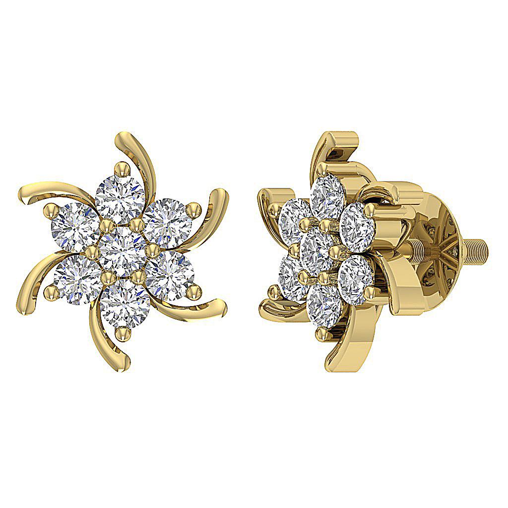 8.70 MM Flower Studs Earrings Genuine Diamond SI1 G 0.60 Ct