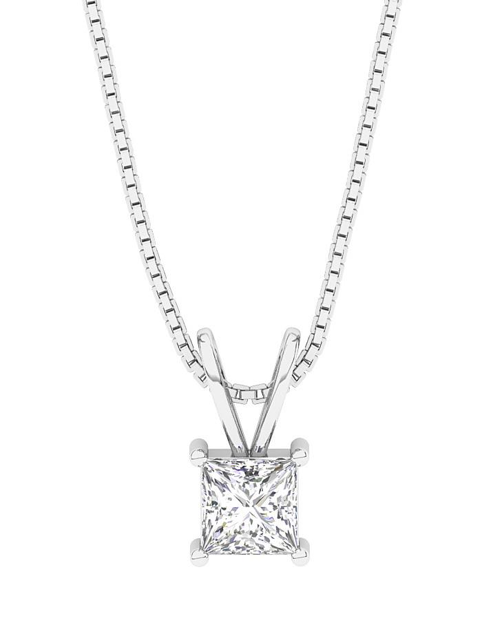 1.50 – 3.00Ct VS/F Princess Lab Grown Diamond Solitaire Pendant 14K Solid Gold
