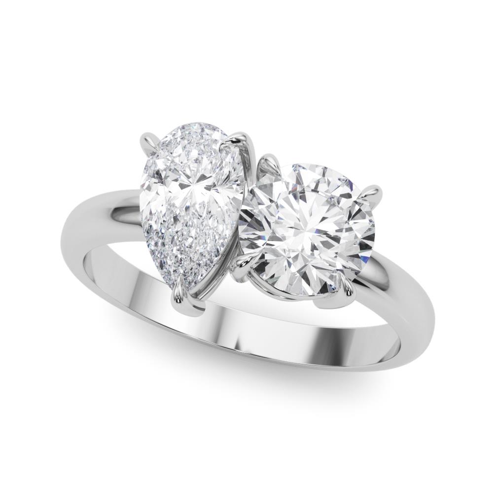 Forever Us 2 Stone Solitaire Ring VS F 2.00Ct Pear Round Lab Grown Diamond Gold