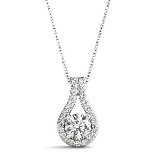 Round Cut Drop Pendant Lab Grown Diamond VS F 1.20 Ct 14K White Gold Prong Set