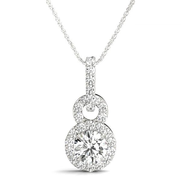 Infinity Round Halo Solitaire Pendant VS F 1.40 Carat Lab Grown Diamond 14K Gold