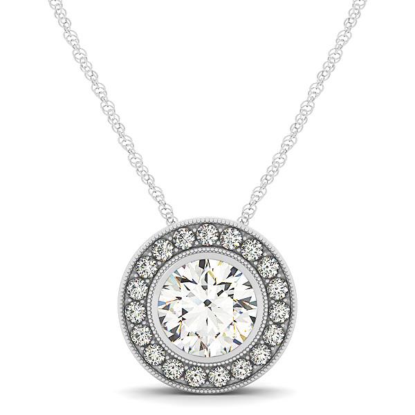 Milgrain Halo Solitaire Pendant VS F 1.20-2.20 Carat Lab Grown Diamond 14K Gold