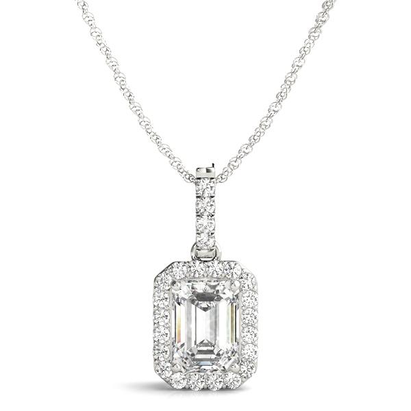 14K White Gold Emerald Cut Halo Pendant VS F 1.20 Ct Lab Grown Diamond For Women