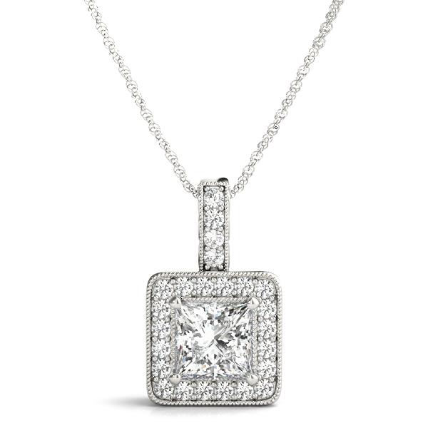 Milgrain Halo Pendant VS F 0.95-2.05Ct Lab Grown Princess Round Diamond 14K Gold