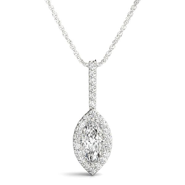 Marquise Shape Halo Pendant VS F 1.20-1.75 Ct Lab Grown Diamond 14K White Gold