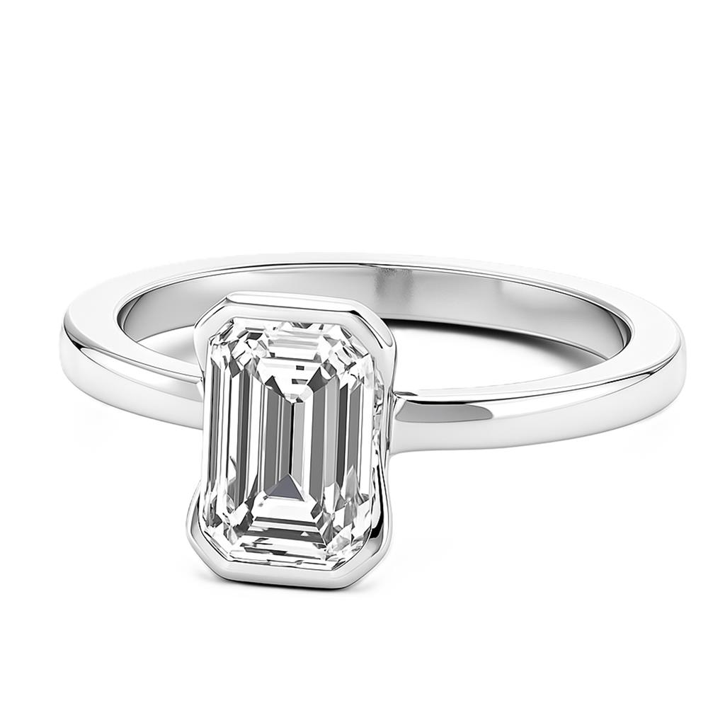 Semi Bezel Emerald Solitaire Engagement Ring VS F 1.00 Ct Lab Grown Diamond Gold