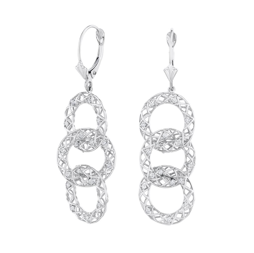 Light Weight 3 Circle Leverback Earrings VS F 0.20 Ct Lab Grown Diamond 14K Gold