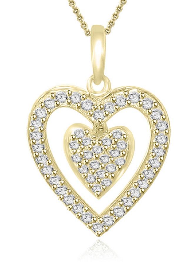 SI1 G 1.01 Ct Natural Diamond Double Heart Pendant Necklace 14K Gold ...