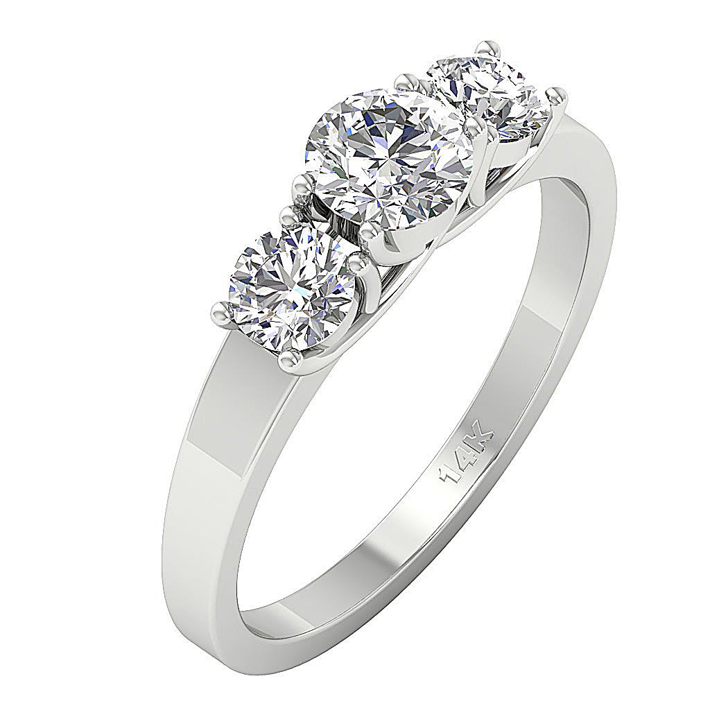 Natural Diamond I1 H 1.40Ct 3 Stone Wedding Ring 14K White ...
