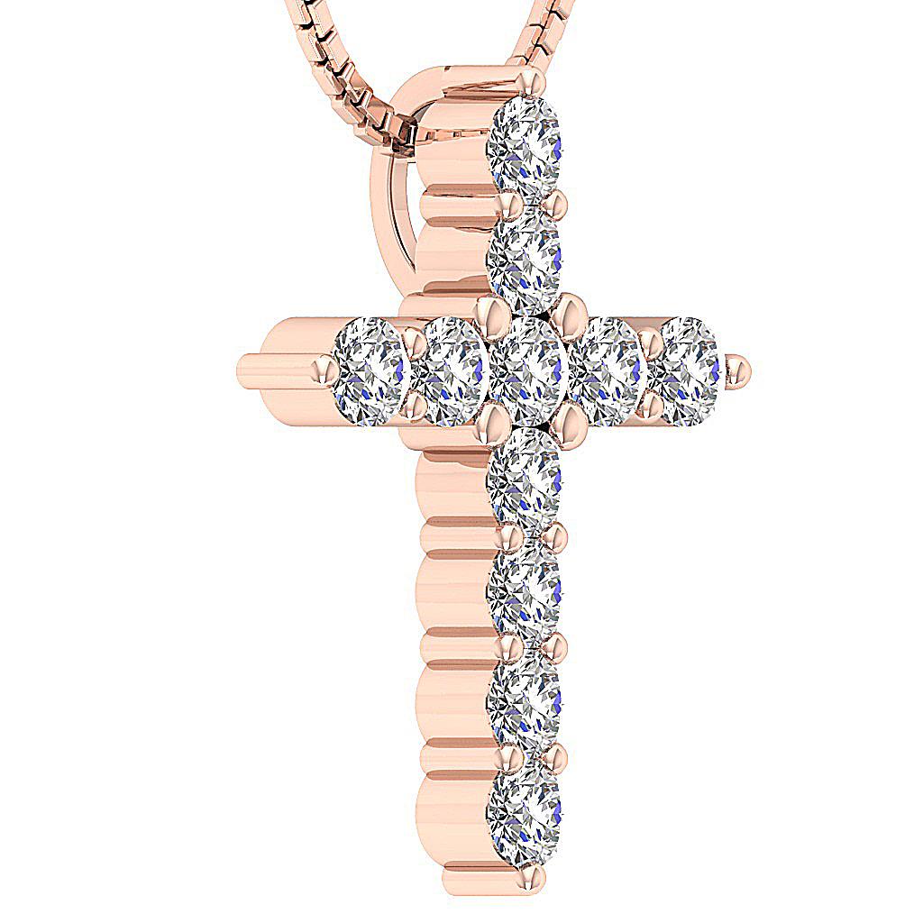 Cross Pendant Necklace VVS1 E 0.70 Carat Round Cut Diamond 14K Gold