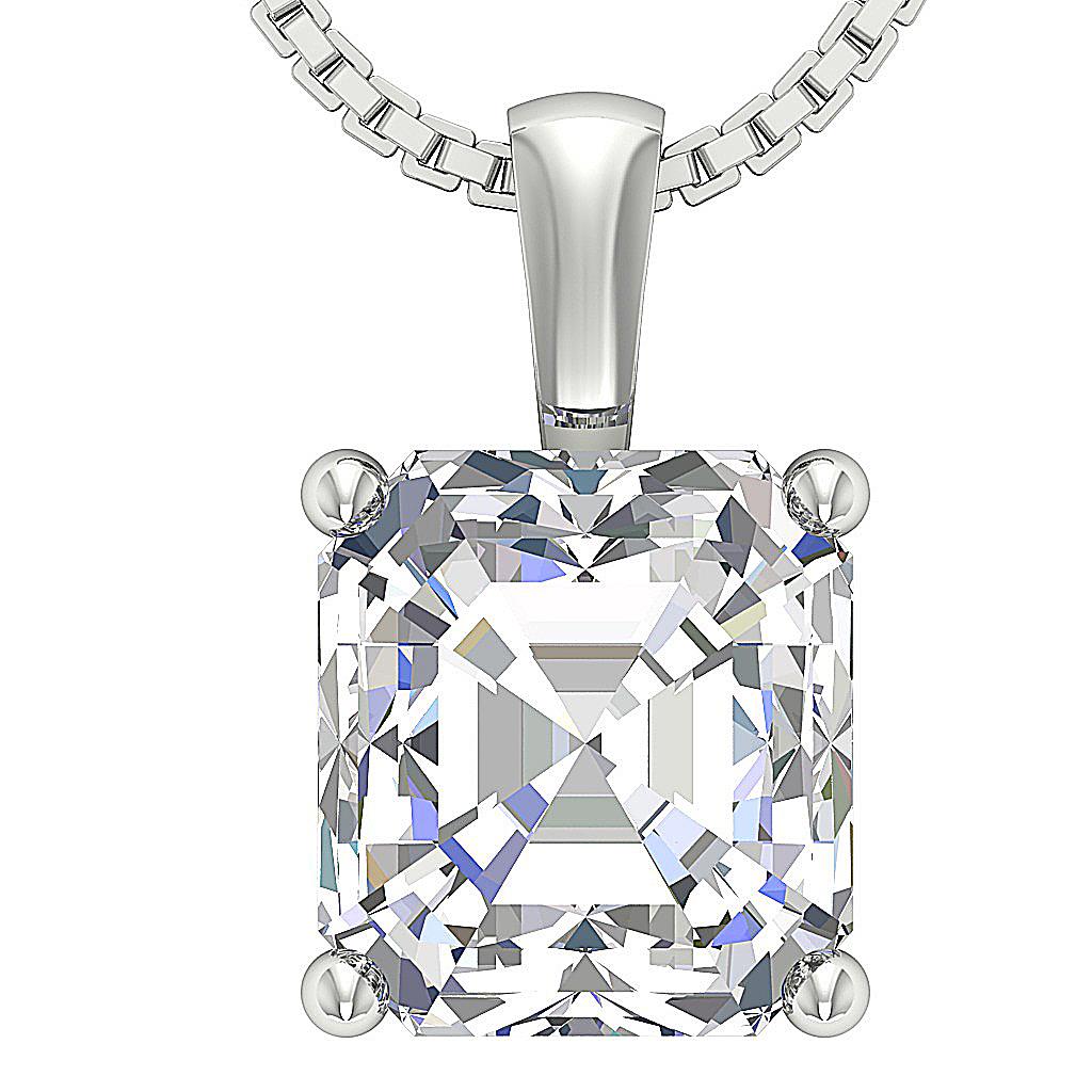 VS F 1.00Ct Lab Grown Asscher Diamond Prong Set Solitaire Pendant 10K Rose Gold