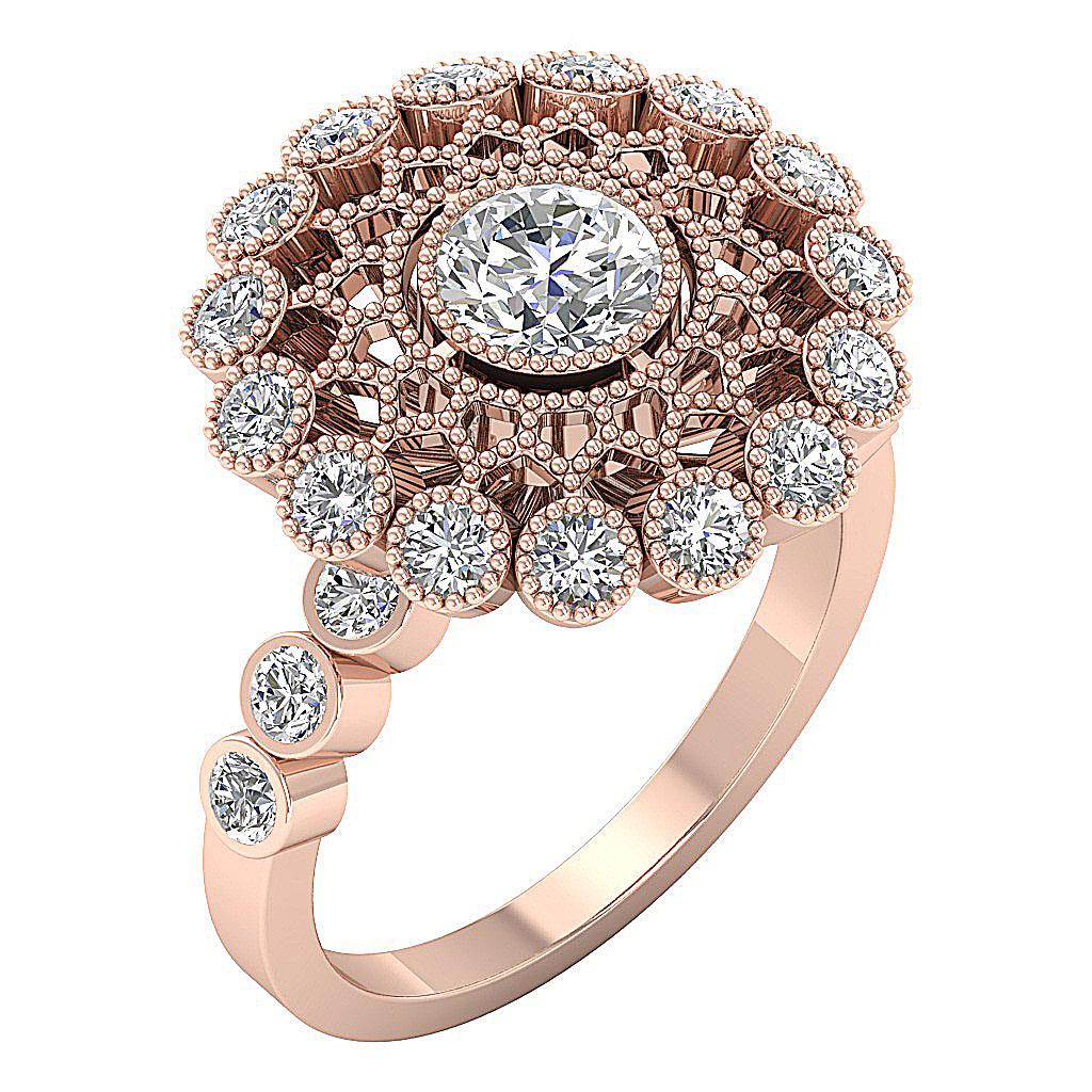 Milgrain Solitaire Wedding Ring 3 Ct Round Cut Natural Diamond 14K White Gold