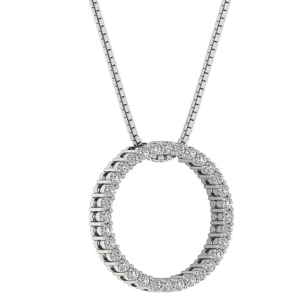 Circle Pendant Necklaces Natural Diamond I1 G 0.75 Ct 14K White Gold 0.