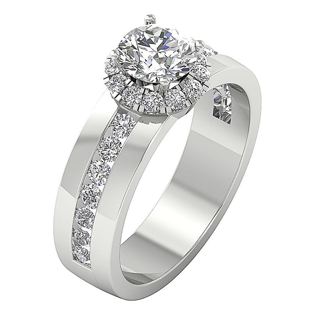 2 Carat Natural Diamond Solitaire With Accents Halo Wedding Ring 14K White Gold - Picture 10 of 11