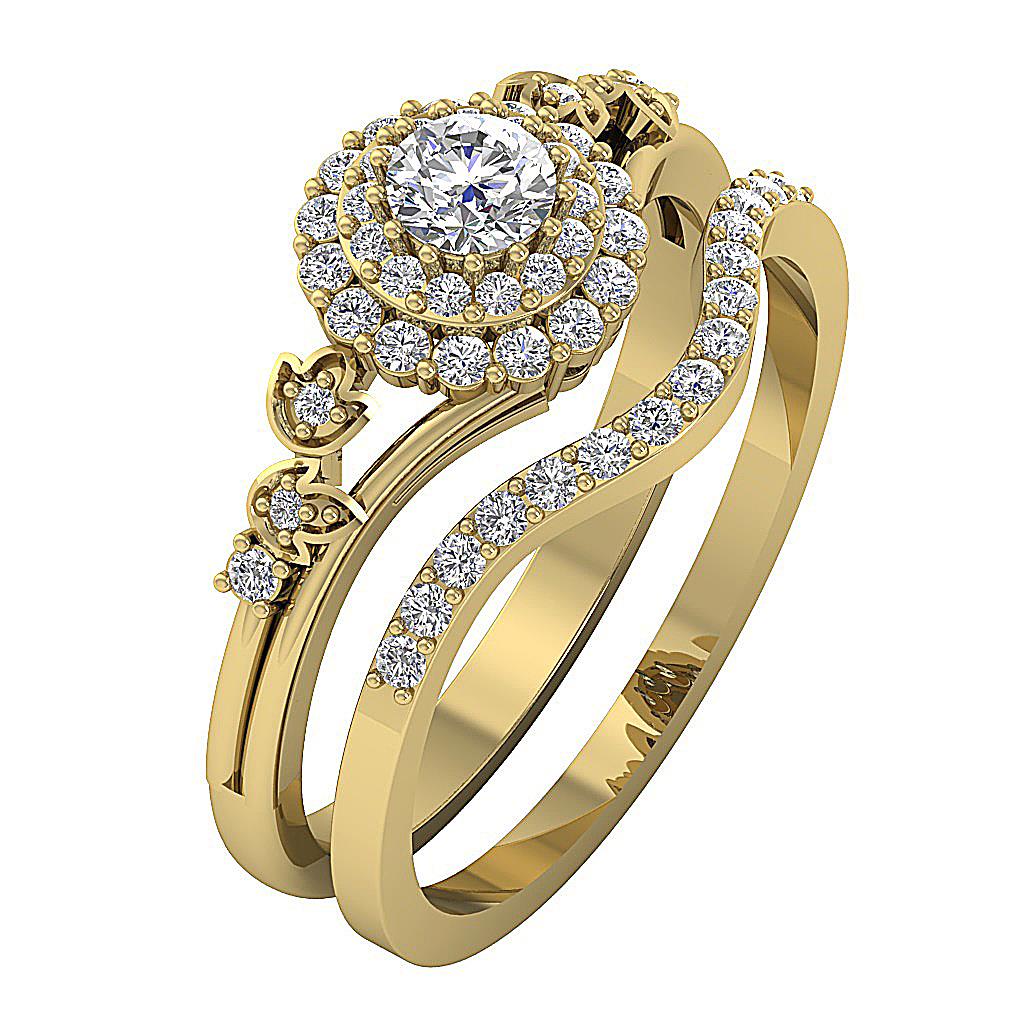 Bridal Double Halo Wedding Ring Band SI1 H 0.75Ct Natural