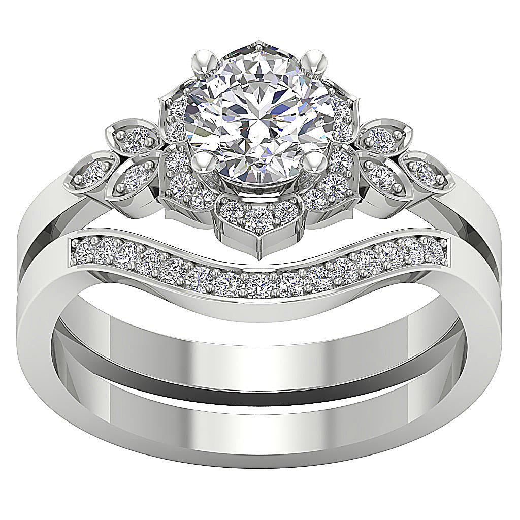 Designer Bridal Halo Ring Set I1 G 1.3 Ct Round Diamond 14k Yellow Gold ...