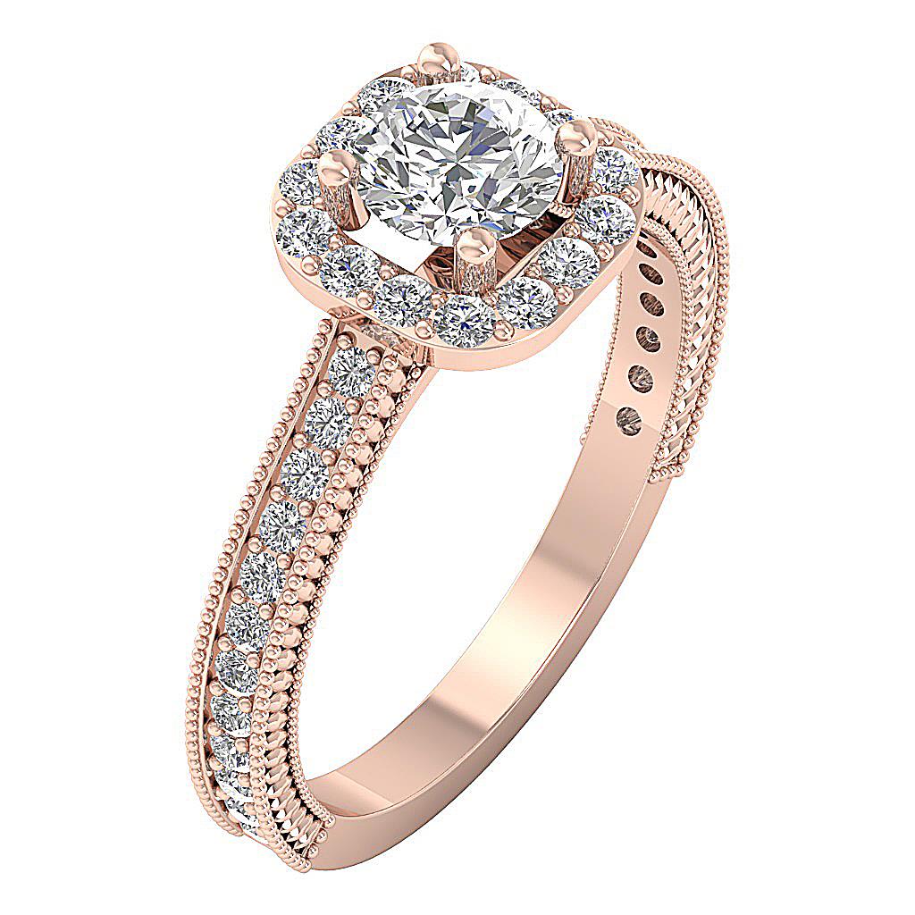 Solitaire Halo Engagement 1.70 Ct Genuine Diamond Ring 14K Rose Gold Prong Set - Picture 9 of 11