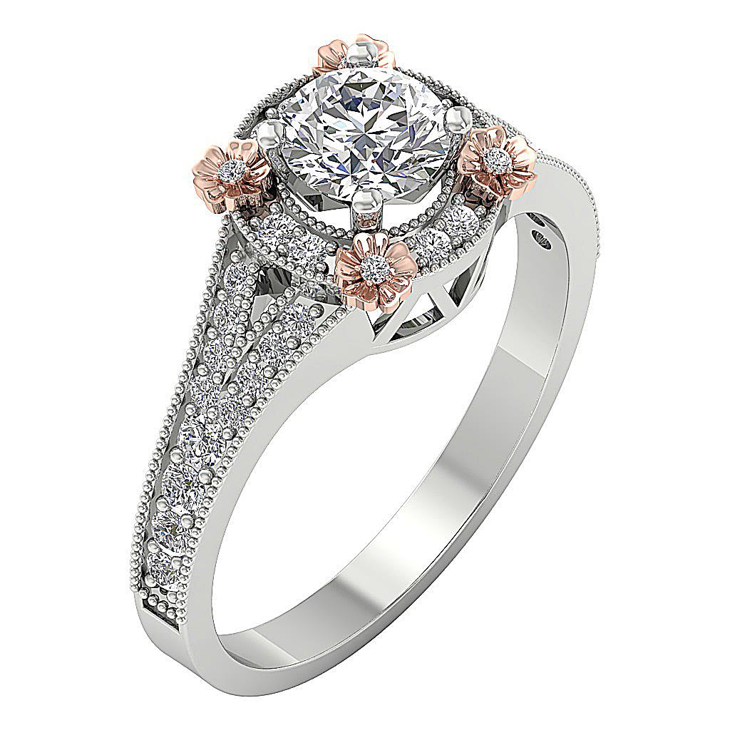 For Women 1.50 Ct Solitaire Halo Engagement Ring 14K Gold Natural Round Diamond