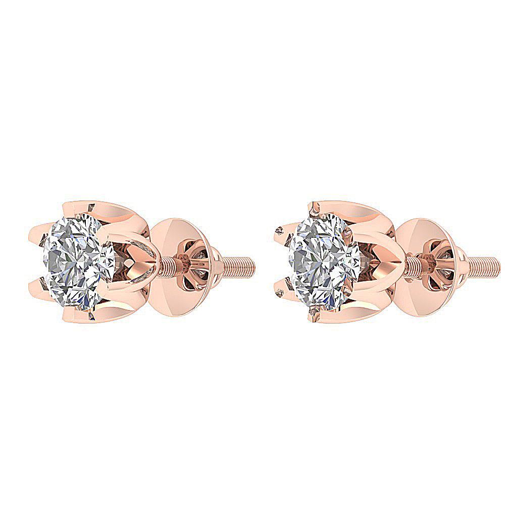 Solitaire Stud Earrings Screw Back Round Cut Diamond 0.75 Carat I1 G