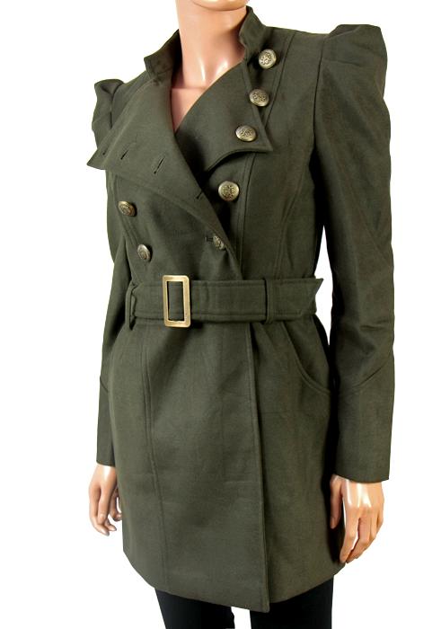 NEW WOMENS KHAKI DARK GREEN MILITARY BELTED LINED COAT JACKET SIZE 8 10 ...