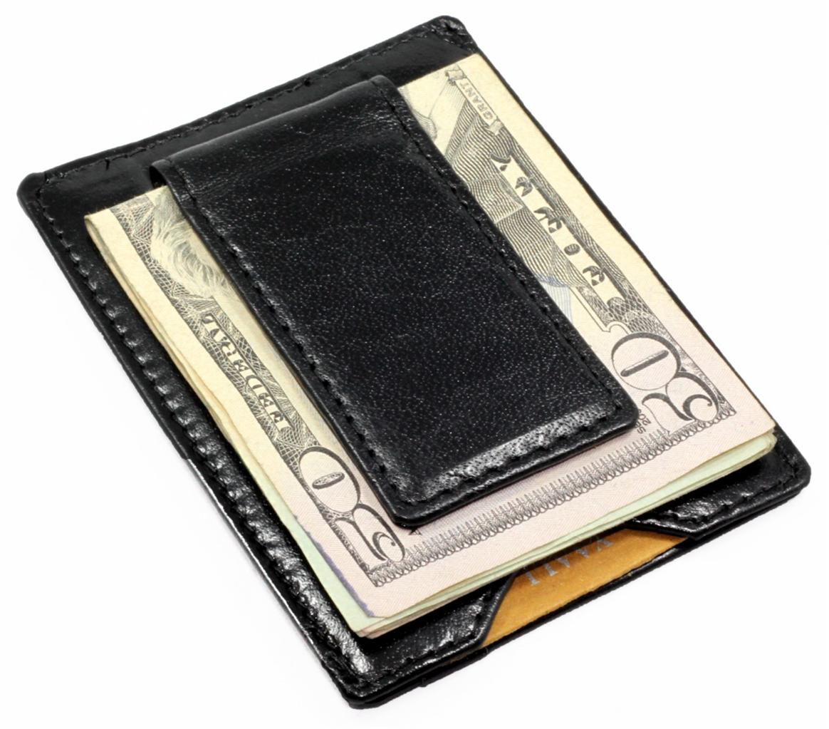 MAGNETIC LEATHER MONEY CLIP 3 Card Holder BLACK Y995 | eBay