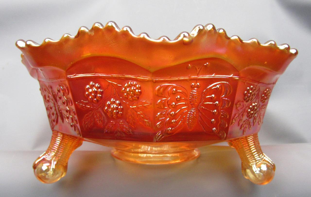 Download Fenton BUTTERFLY & BERRY Marigold Carnival Glass Footed ...