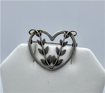 Broche Vintage Ancienne En Argent Style Cœur - Marque JENSEN, Occasion