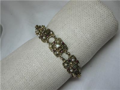 Bracelet Antique Austro-Hongrois émeraude Grenade émail C1870 - Argent 800