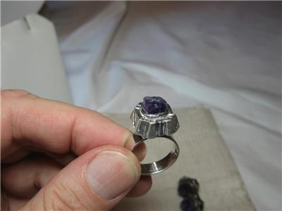 Boucles D'oreilles Et Bague Pentti Sarpaneva Turun Hopea - Argent Et Améthyste - Finlande Années 70