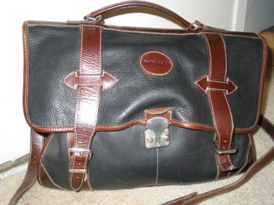 ROOTS Black & Brown Leather Briefcase Messenger Bag | eBay