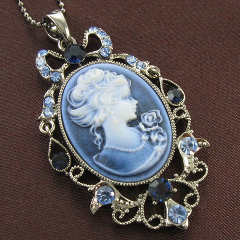 VTG ST Blue Rhinestone Designer Cameo Necklace Pendant | eBay